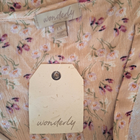 Wonderly pink floral velvet satin boho top 1X NWT *M1 - Picture 2 of 7